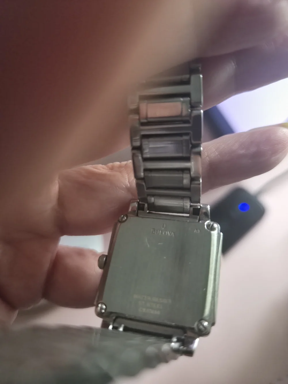 Bulova Silver and Steel Square-Back Bracelet Watch
